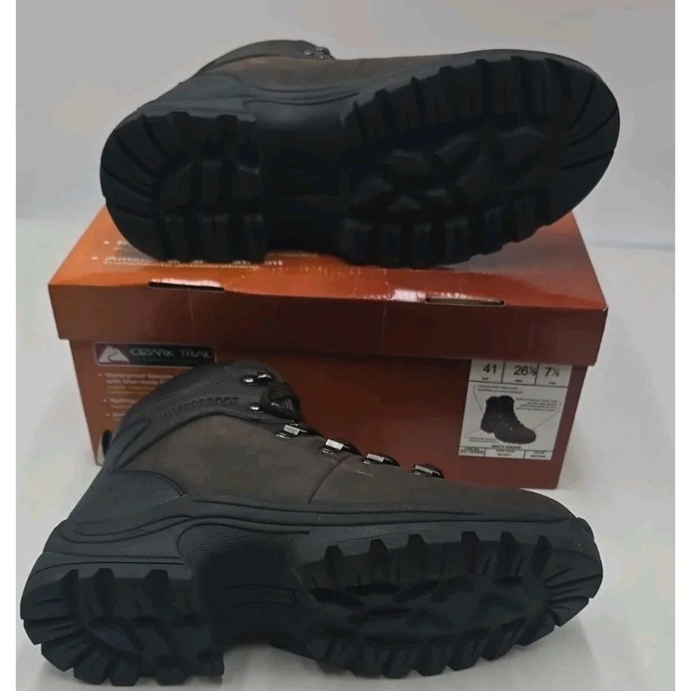 Ozark Trail Bandy Men's Hiking Boots Size 7.5 Dark Brown Leather Waterproof